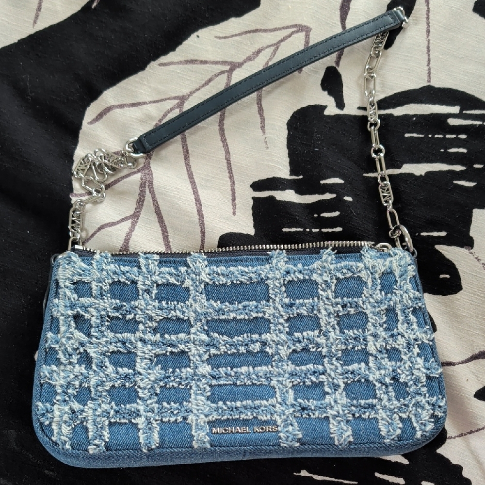 Michael Kors Blue and White Denim Shoulder Bag